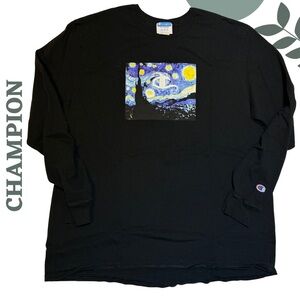 Champion Graphic Long Sleeve Van Gogh Starry Night Shirt 2XL Men’s Black